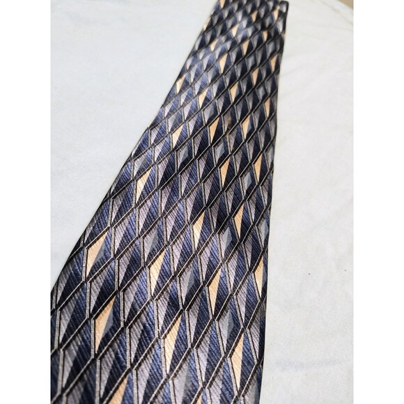 Palatina Men's 100% Imported Silk Necktie Blue Gold Abstract Print Made In USA - Picture 2 of 7